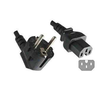 Netzkabel CEE 7/7 auf Warmgerätestecker C15, 5m CEE 7/7 90°/IEC 60320-C15, 1mm², VDE, schwarz